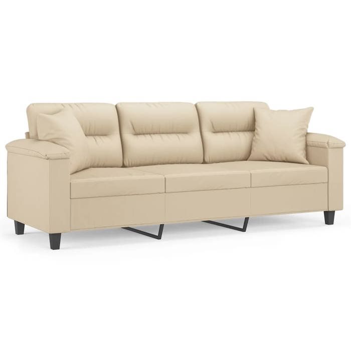 VidaXL 3-seater Sofa with Cream Pillows 180 Cm Microfiber Fabric, Sofa, Living Room Sofa, Three-seater Sofa, Sofa 3200981