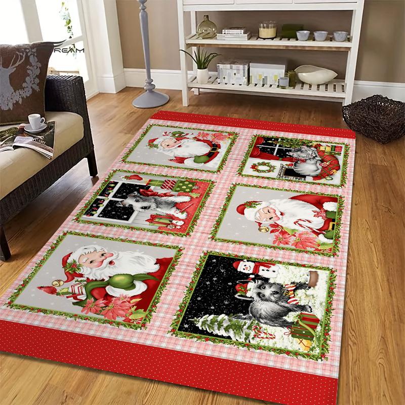 Merry Christmas Non-Slip Area Rug Anti Slip Kitchen Carpet for Kitchen Living Room Bedroom Mat Washable Area Flannel Rugs