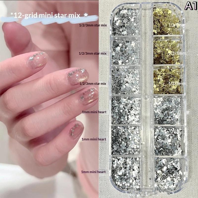 12 Grids Seqiuns Star Glitter Colorful Nail Flake Flash Mini Pentagram Nail Seqiuns Nail Charm Kawaii DIY Manicure Accessories