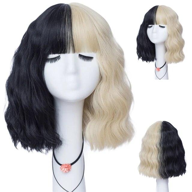 Kurze lockige blaue Bobo-Synthetik-Cosplay-Perücken für Frauen, Orange, Rot, Grün, natürliches hitzebeständiges Haar mit Pony für Mädchen