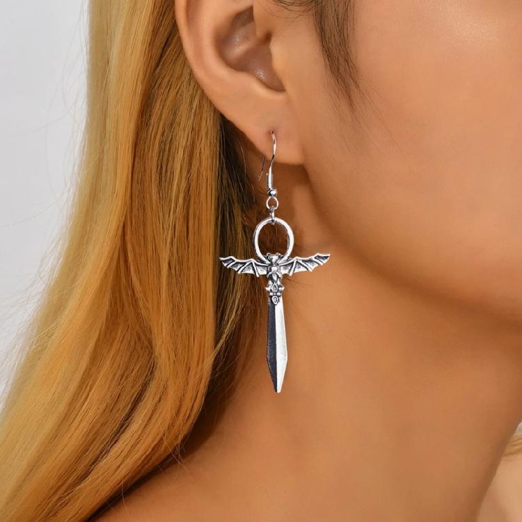Punk Eardrop Bat Swords Pendant Earrings Gothic Bat Earrings Halloween Gift