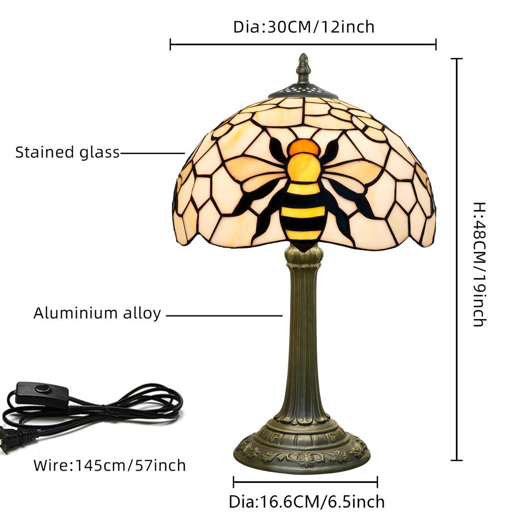 12-Inch Stained Glass Table Lamp with Bee Wave Shell Lampshade Decorative Lighting for Home Office desk lamps