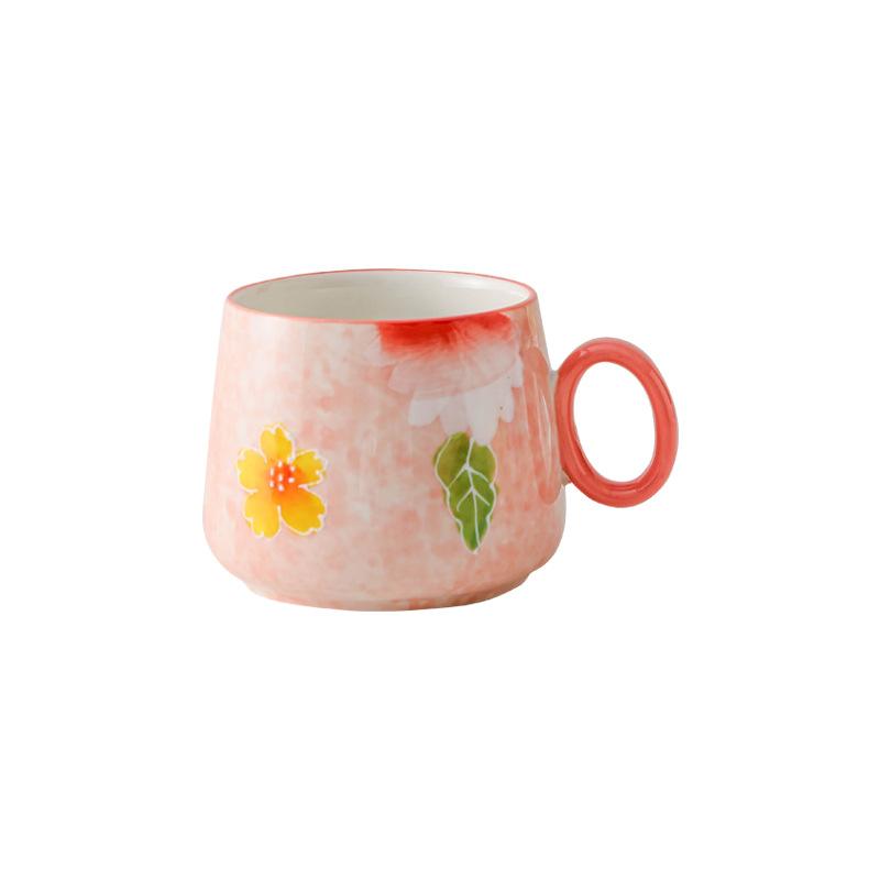 Creative Mug Japanese Hand Painted Embossed Ceramic Mug  Household Breakfast Mug  Couple Water Cup  High Value Coffee Mug