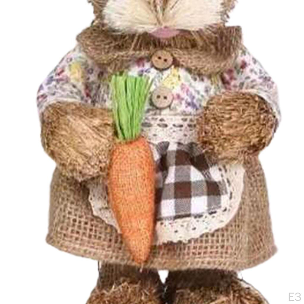 Söt Straw med morot Påsk Samlarobjekt Bonde Stående Kanin Staty Vävda Hantverk med Morötter för