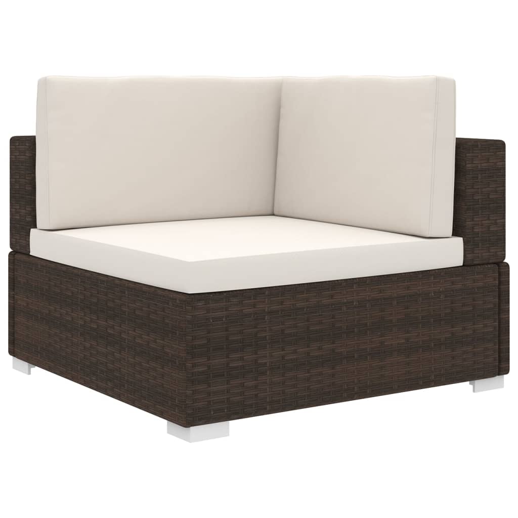 Modular Corner Armchair with Cushions Poly Rattan Brown