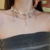 Cold metal wind, pentagram, diamond-encrusted pearl necklace, personalized stacking, high-grade collarbone chain necklace