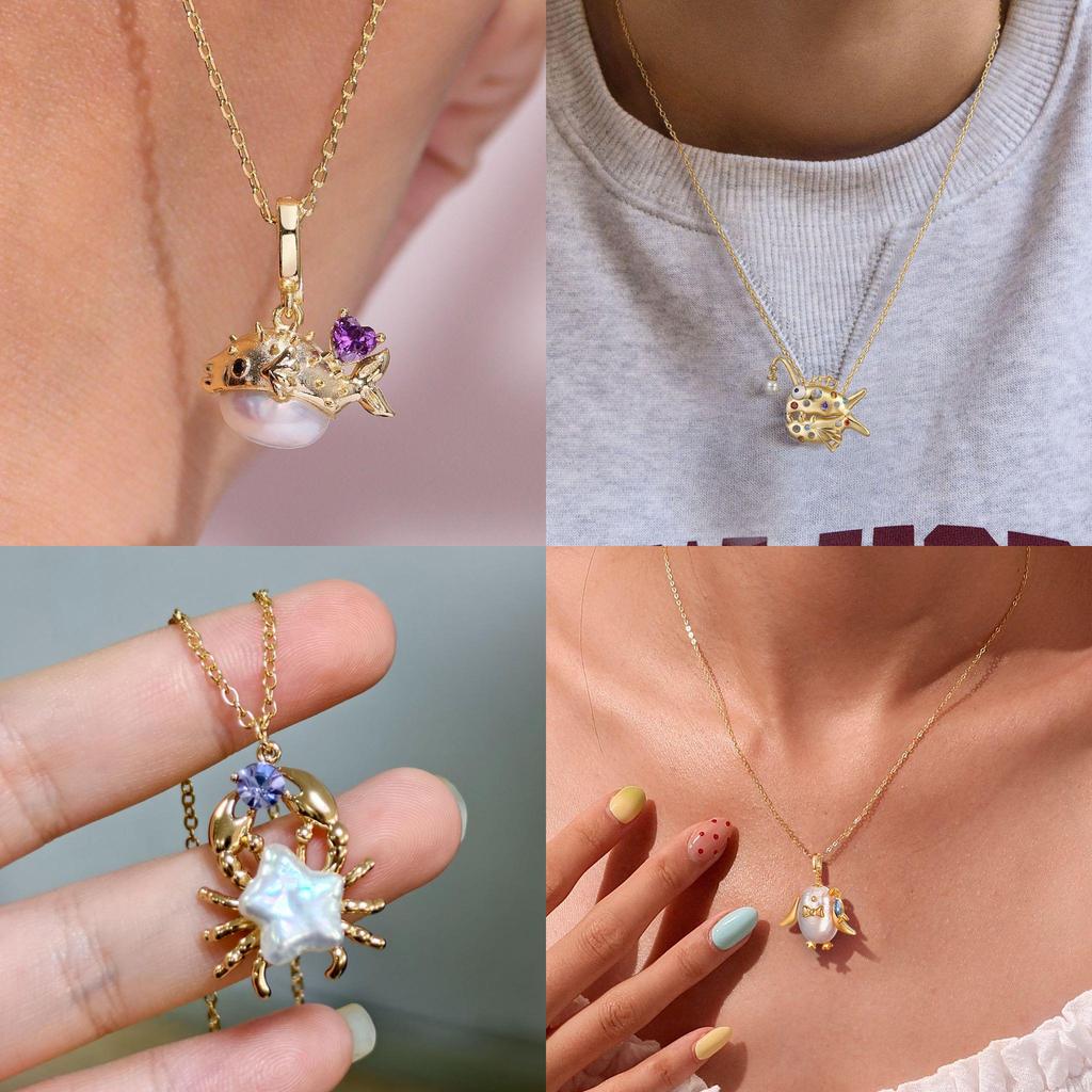 Ocean Pearl Pendant Necklace With Zircon Fish Charm For Women And Men