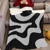 Black & White Wave Motif Flannel Blanket Warm Soft Halloween Christmas Couch Warm Cozy Decorative Decor Gift for All Season