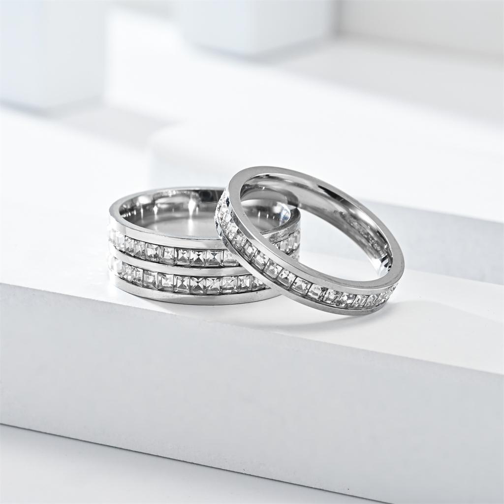 Bague Bague Bande Perles Rondes Personnalité Petit Zircon Cristal Transparent Acier Inoxydable Imperméable Anneaux Dorés Simple Granulaire Bijoux Fins