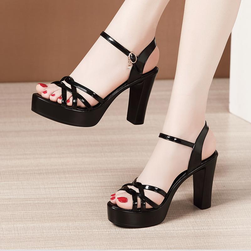 Size 32-43 Woman High Heels Sandal Ladies Summer Women Office Party Shoes Female Patent Leather Platform Heel Elegant Sandal