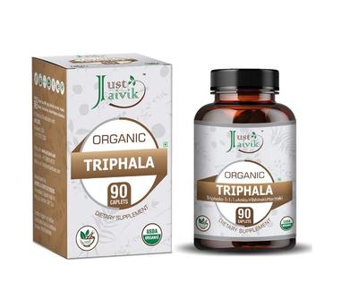 Just Jaivik Organic Triphala Tablets 750 Mg - 90 Tablets for Balancing Formula for Detoxification and Rejuvenation