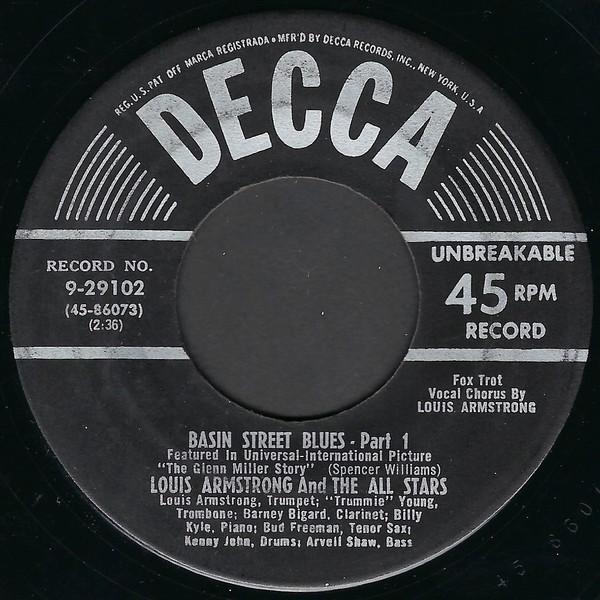 

7inch Record LOUIS ARMSTRONG HIS ALLSTARS Basin Street Blues 929102 Decca 1953 US Jazz Used