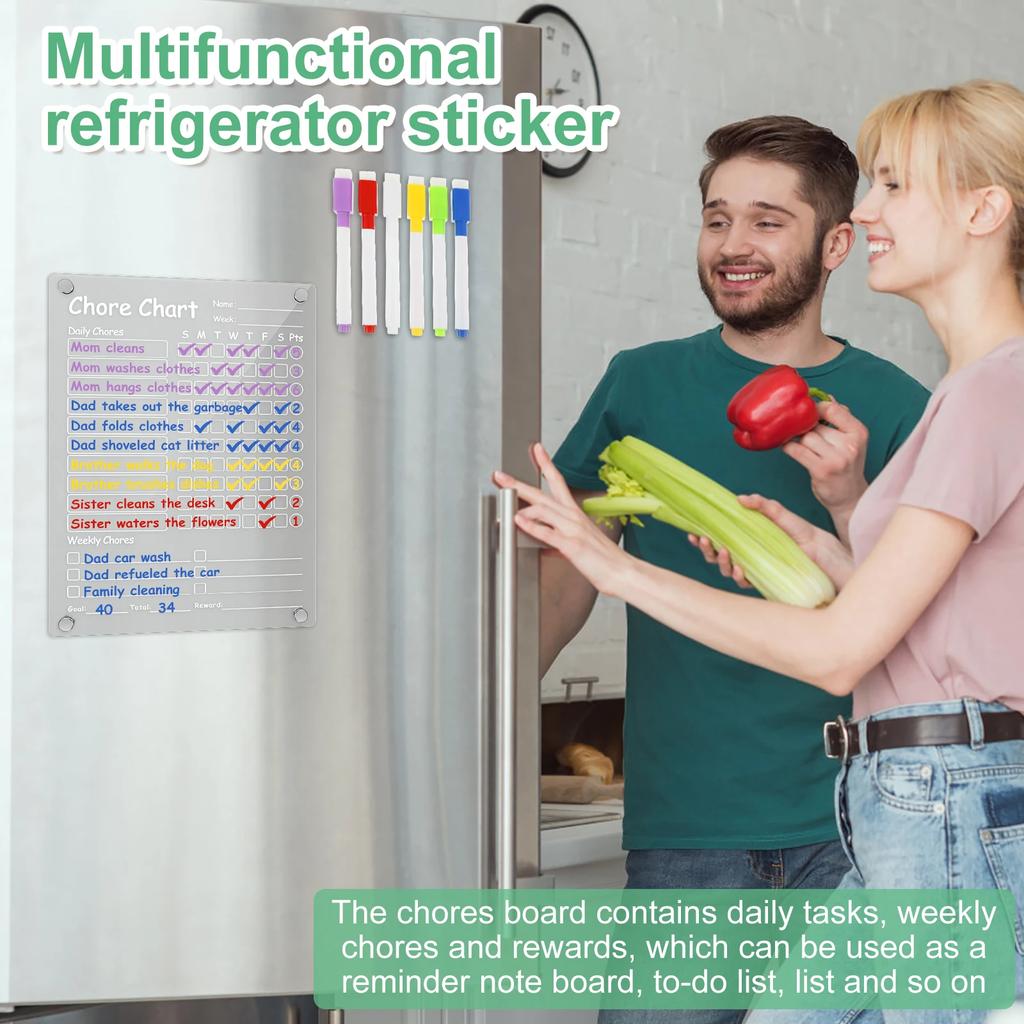 Acrylic Magnetic Chore Chart, Responsibility Reward Chore Board for Refrigerator 12"x8" Daily/Weekly To Do List White Board