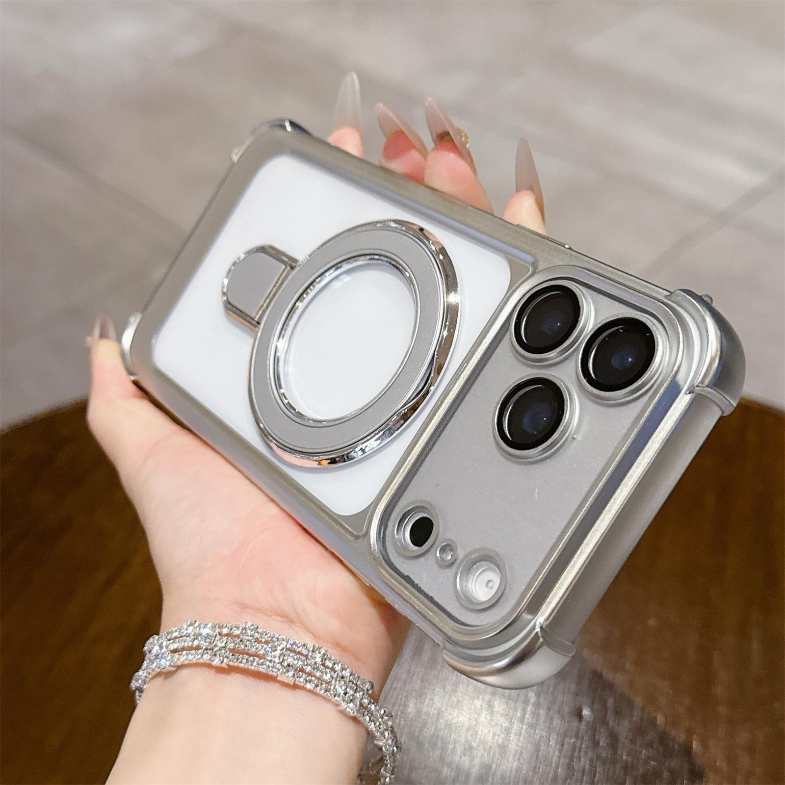 

Magnetic Phone Case for Apple IPhone 13 14 15 16 17 Pro Max Plus Protective Cover with Kickstand Acrylic Hard Slim for Magsafe iPhone 14 Pro Max срібний