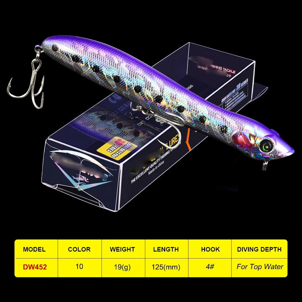 1PC Popper Fishing Lure 12.5cm 19g Floating Plastic Hard Bait Topwater Artificial Wobbler Bass Tackle