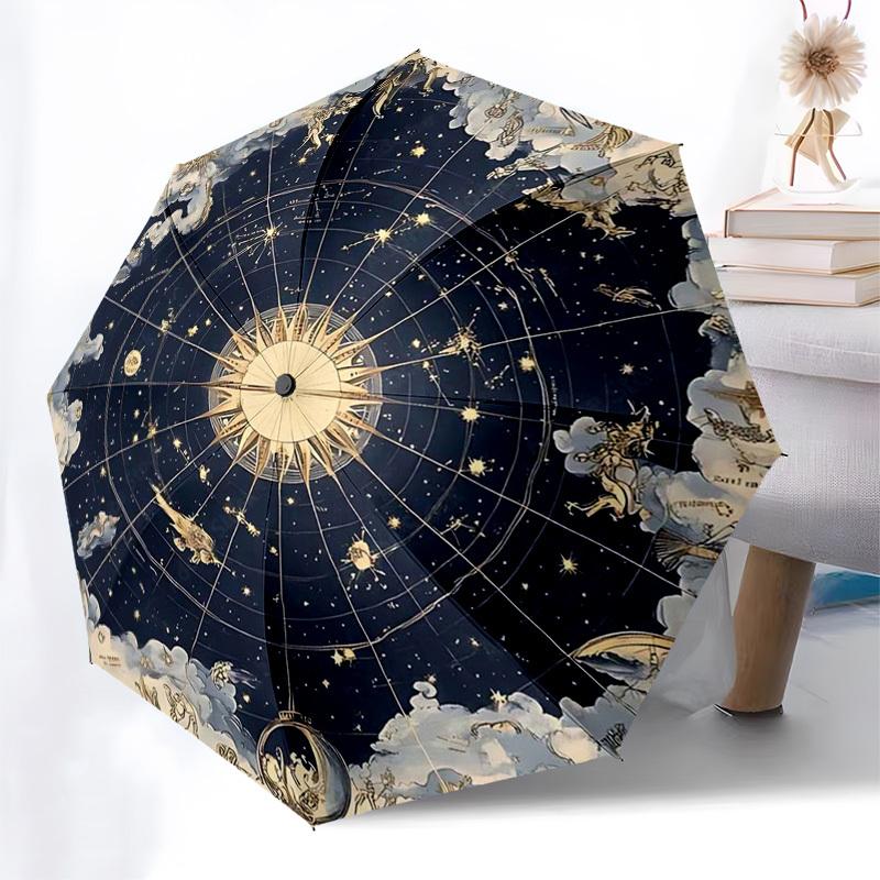 

1pc Celestial Constellations Automatic Folding Umbrella - Portable 3-Fold Design with Iron Frame, Outdoor for Fans, Travelers, Daily Use, Festive Gift