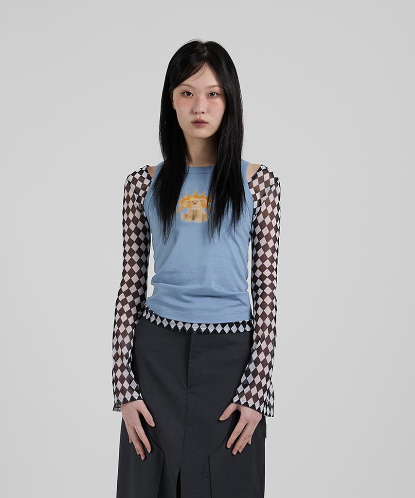 COTTONREBIRTHCLUB Argyle Mesh Long Sleeve T-Shirt (Navy)
