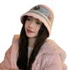 Colored Flower Knitted Bucket Hat Women's Japanese Sweet and Cute Contrasting Color Pot Hat Versatile Face Small Wool Hat Tide