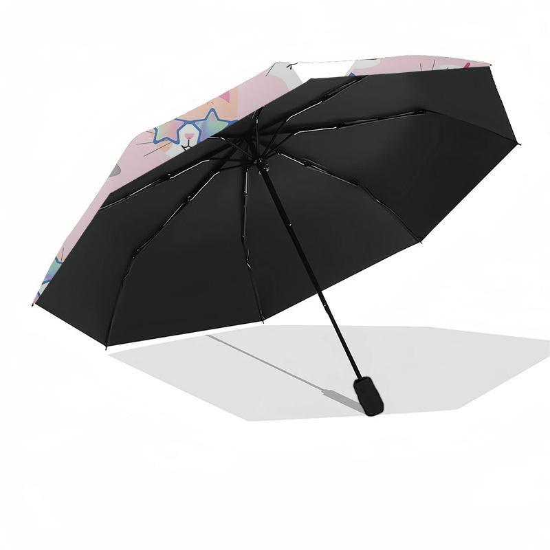 1pc Cute Cats with Glasses and Crowns Pattern Umbrella with Plastic Handle,Compact & Stylish,Cartoon Pattern,Outdoor UmbrellaPT500