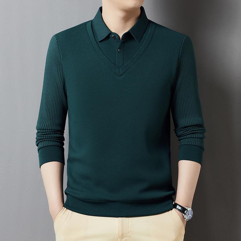 

Men s Fashion Long Sleeved POLO T-shirt Casual Cotton Breathable Top Stand Up Neck Long Sleeve Korean Comfortable XXXXL