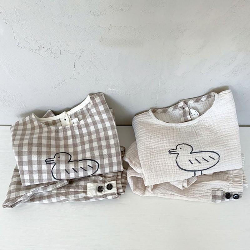 Baby Cotton Linen Clothes Set Plaid Cartoon Casual Tops + Pants 2pcs Baby Set Cute Boy Girls Comfortable Infant Outfits