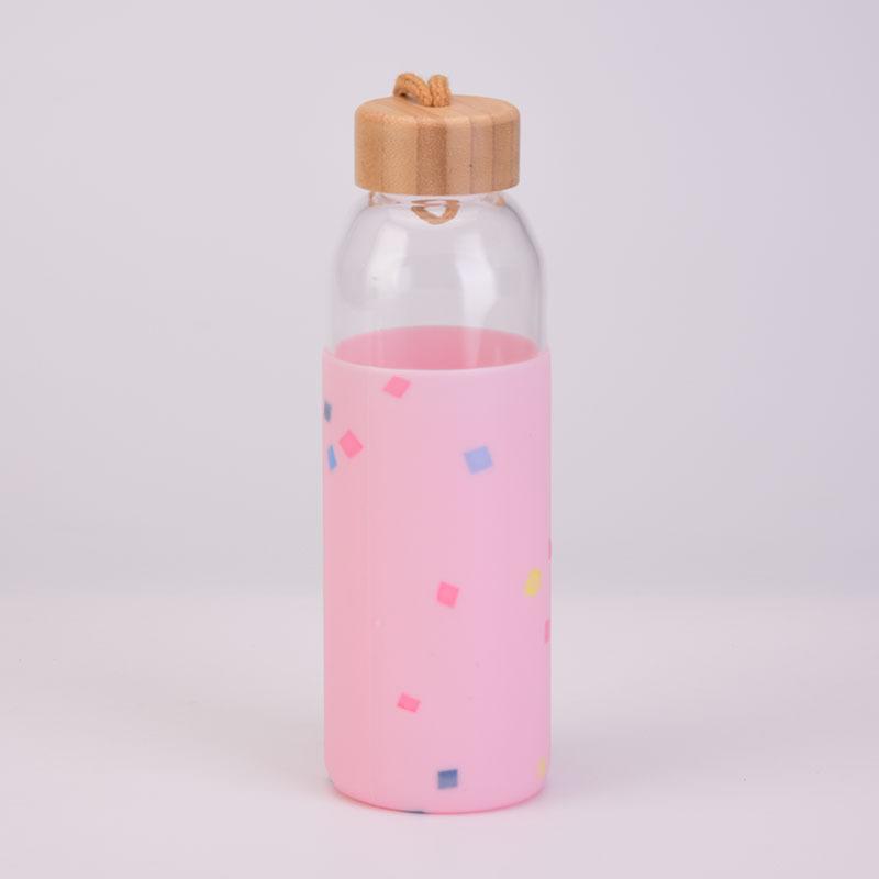

Creative Glass Water Cup, Silicone Protective Cover, Thermal Insulation Glass, Single-Layer Outdoor Glass Water Bottle 501-600ml рожевий