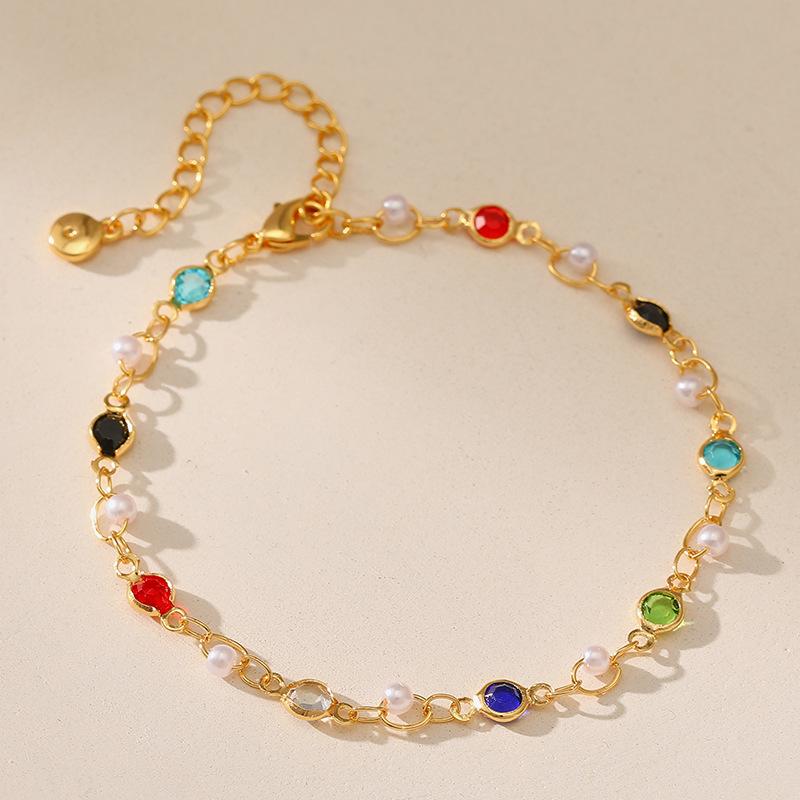 K Gold Plated Multicolor Glass Crystal Pearl Bracelet For Women