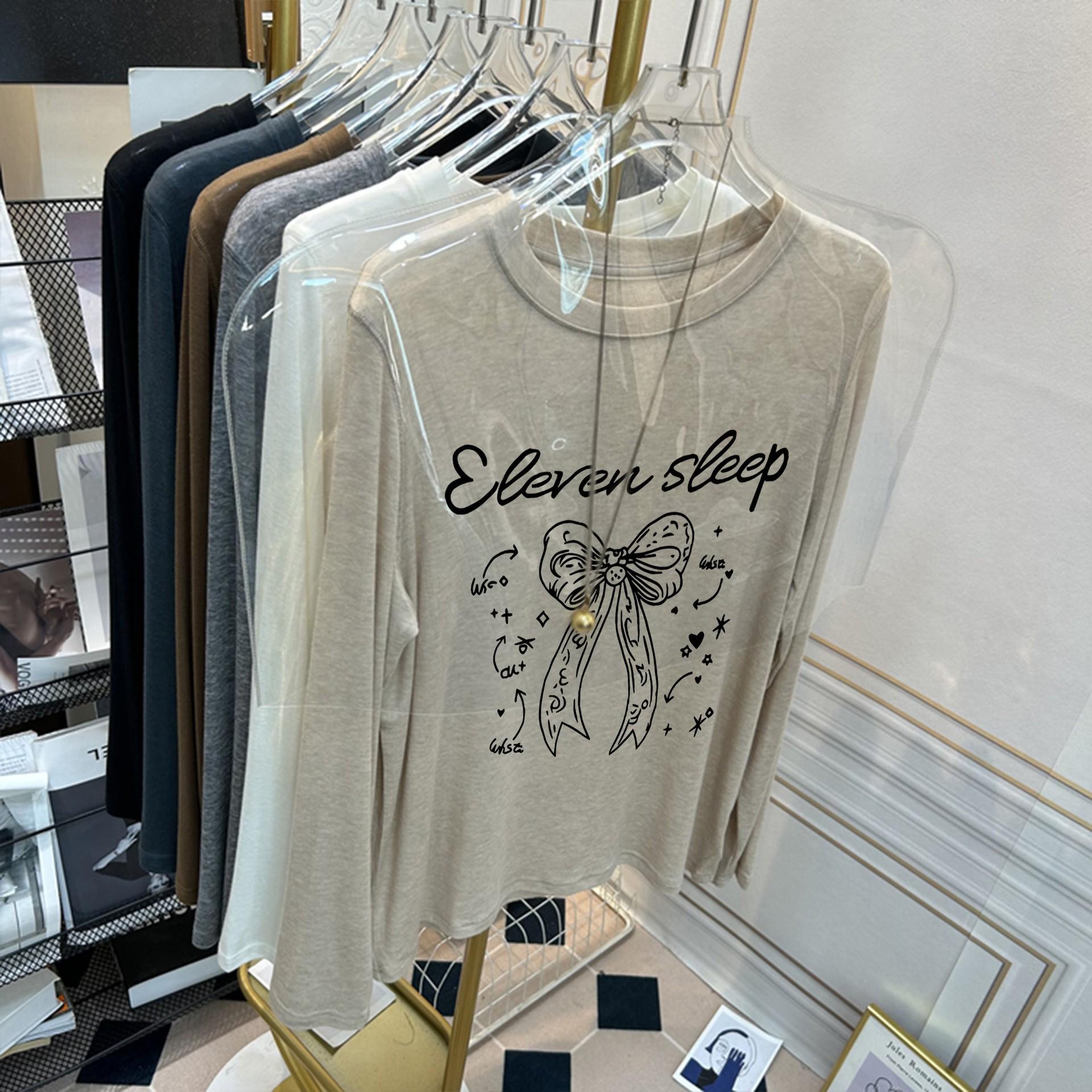 Women s Retro Bow Print Tencel Slim Fit Shirt for Spring, Autumn, Winter XXL