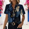 Women Plus Size Short Sleeve White Button Shirt Abstract Watercolor Ink Print Casual Lapel Loose Blouse For Summer Daily Wear