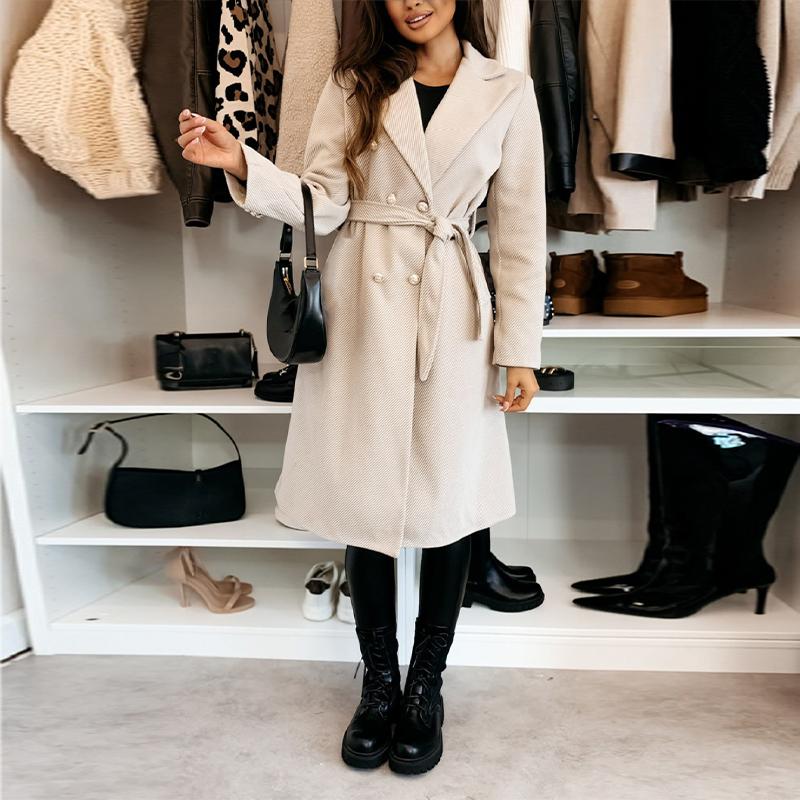 

Женское винтажное шерстяное пальто осень-зима длинная двубортная куртка с поясом с длинными рукавами и лацканами ветровка элегантная для поездок на работу S абрикосовый