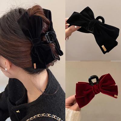 Large Bow Hair Claw Nonslip Hair Jaw Strong Hold Clamps Fashion Hair Accessories for Women and Girls Retro Velvet Claw Clip