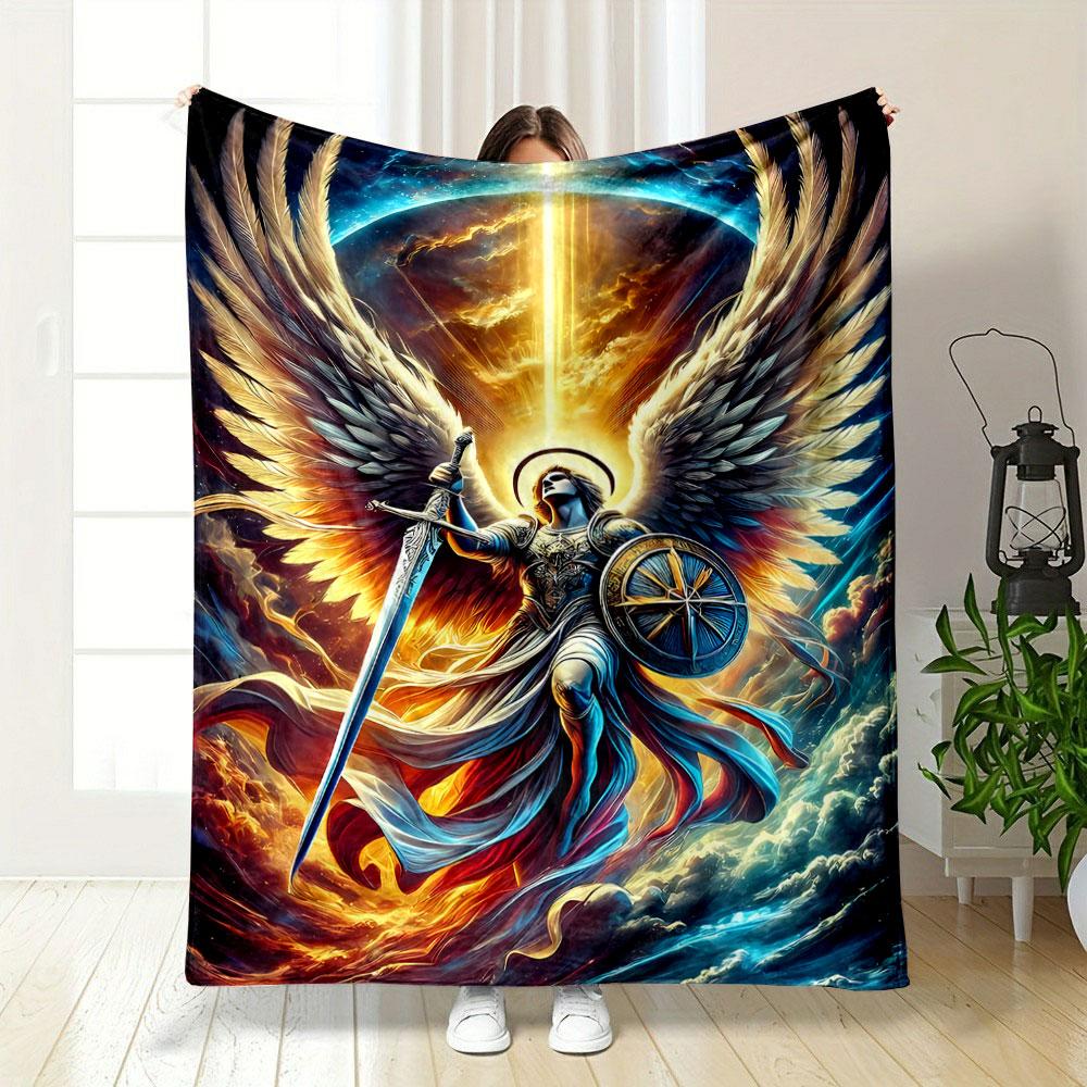 Archangel Sword Shield Bedroom Blanket for Livingroom Couch Lunch Break Soft Throw for Friend's Festival Gift