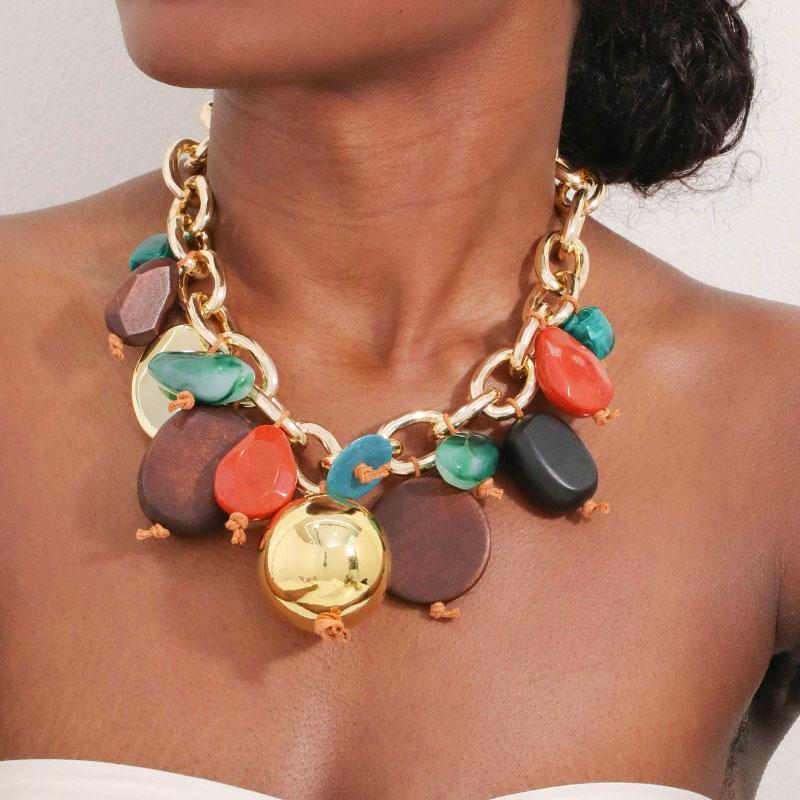 Statement Boho Colorful Beads Necklace Handmade for Woman Girl Wedding Party Jewelry