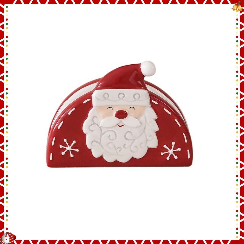 

JUSTINLAU Home Decoration for Xmas Gift Santa Claus Napkin Holder Nordic Style Creative Ceramic Relief Christmas Tissue Holder
