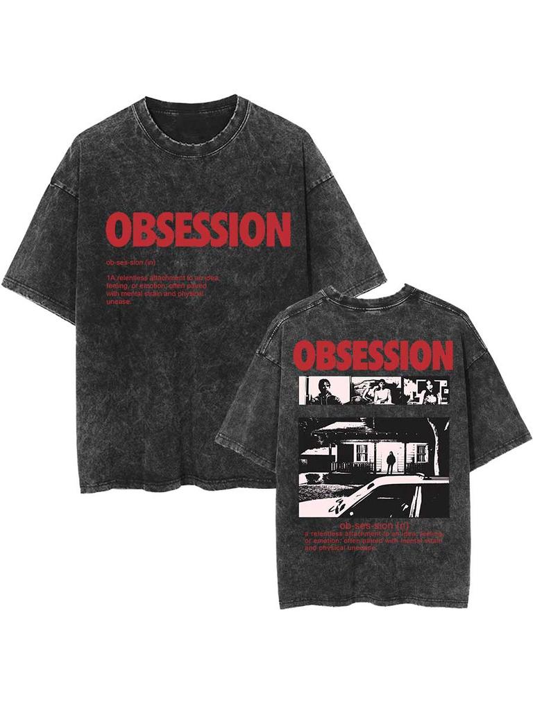 Obsession Skräckfilm Överdimensionerad T-shirt 100% Bomull Vintage Tvättad T-shirt för män kvinnor hiphop streetwear OBS5