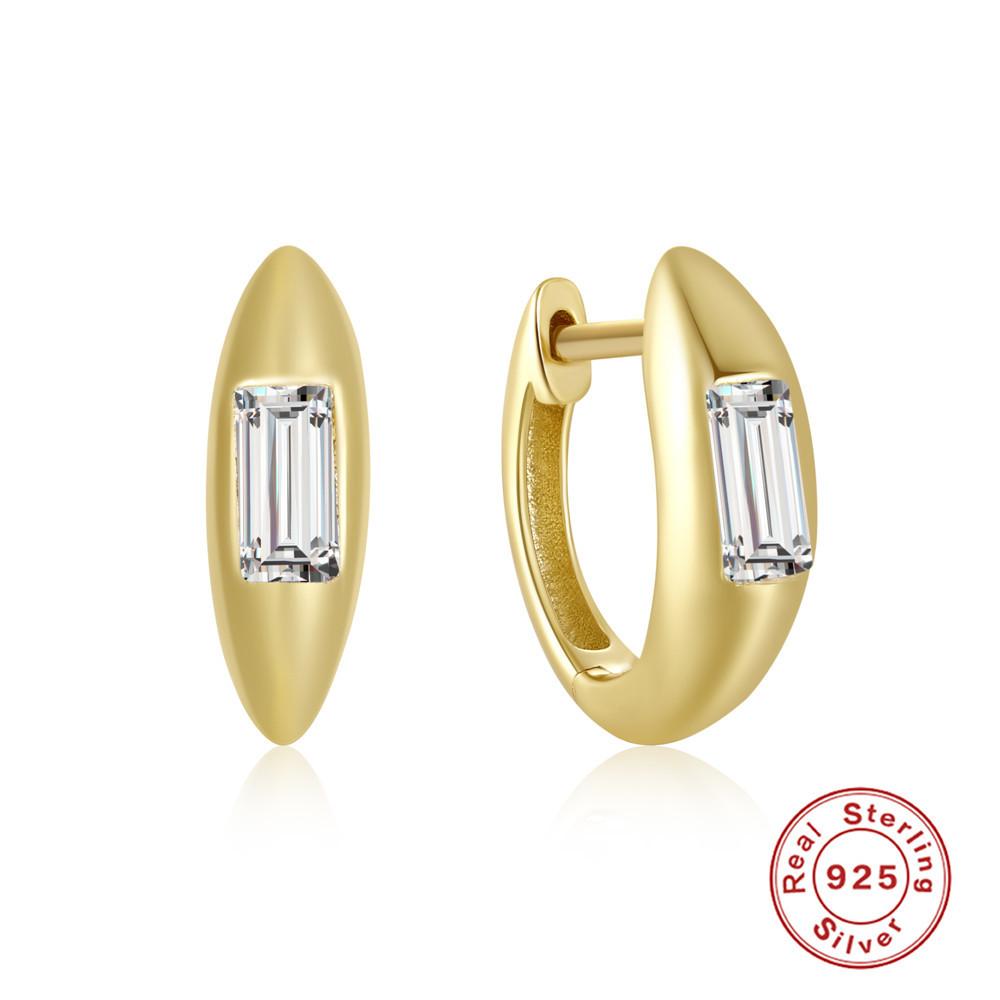 Simple Style S925 Sterling Silver Personality Size Diamond Leaf Glossy Luxury Earrings Ear Buckles Earrings Huggie