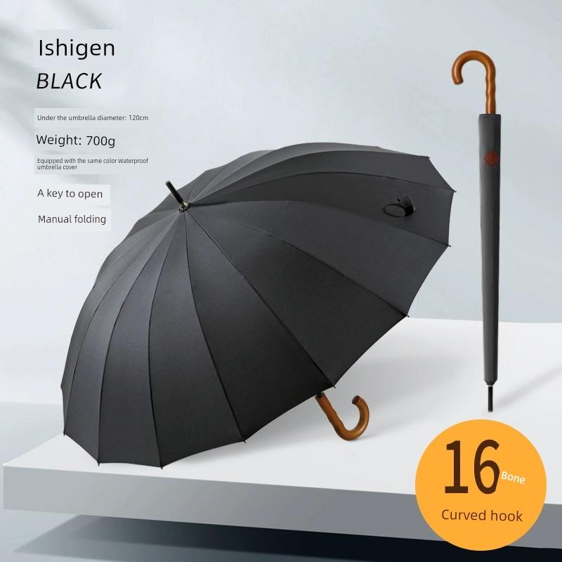 Extra Large Storm Special Wooden Handle Straight Rod Retro Automatic Windproof Extra Large Thickened Reinforced Long Handle Business Men Umbrella