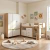 GINGER HOME DINO Children's Bedroom Set, Combined Bed 90x200 Cm, Wardrobe, Chest of Drawers and Storage, White/Green/Wood