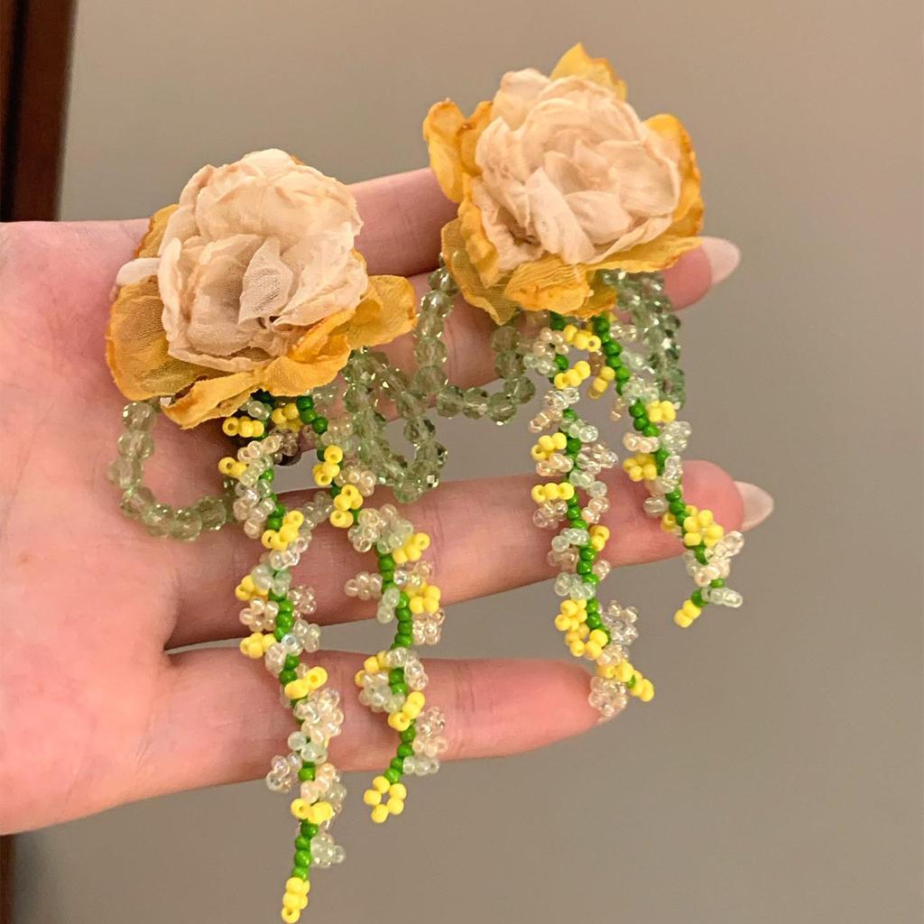 Silberne Nadel Strass Blume Quaste Brautohrringe, Vielseitige Ohrstecker für Damenmode.