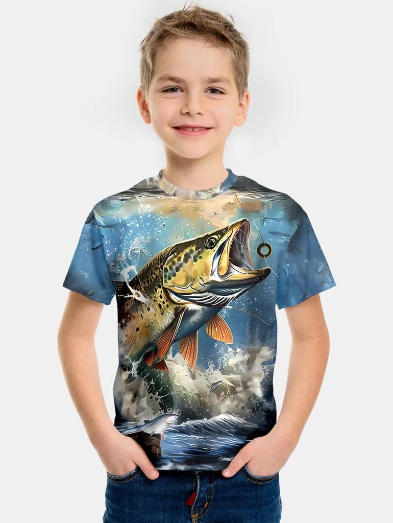 Boys Clothes Fish Pattern 3D Print T-Shirt Summer New Style Children's Fishing Shirt Casual Short Sleeve Fashion Streetwear Top
