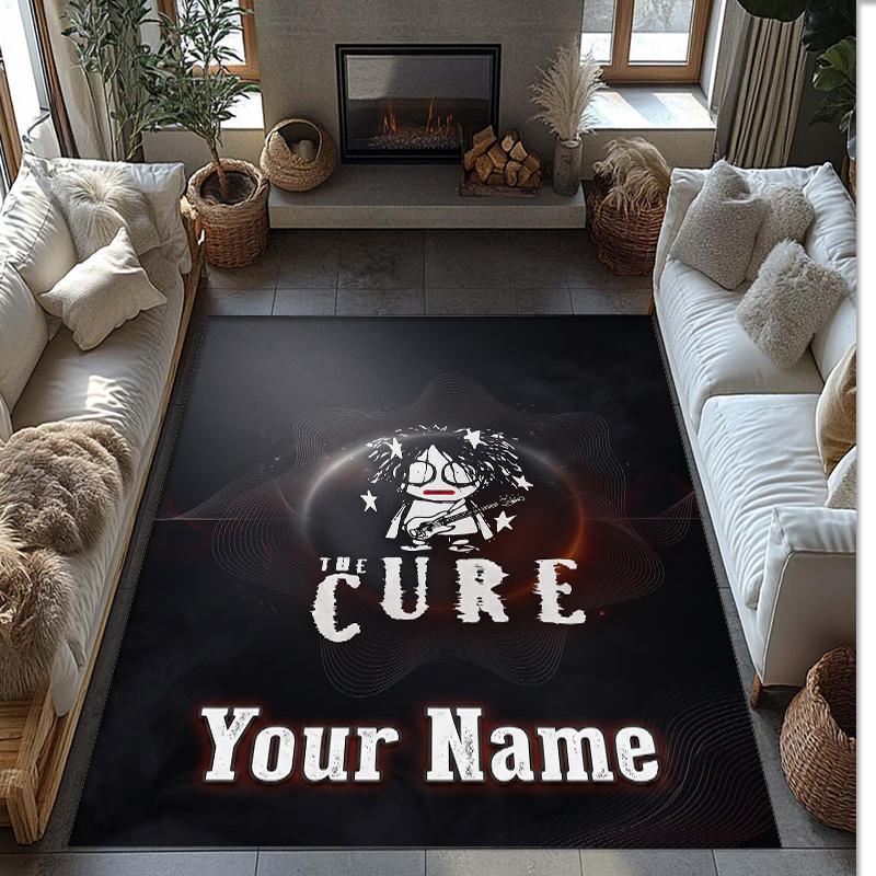 The Cure Crystal Velvet Rug, Custom Name Text Personalized Non‑Slip Floor Mat for Home Decor Gift