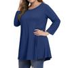 Women's Fashion Casual Colour Round Neck 3/4 Sleeve T-Shirt Top