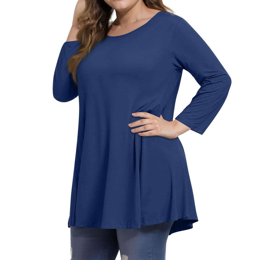 Women's Fashion Casual Colour Round Neck 3/4 Sleeve T-Shirt Top