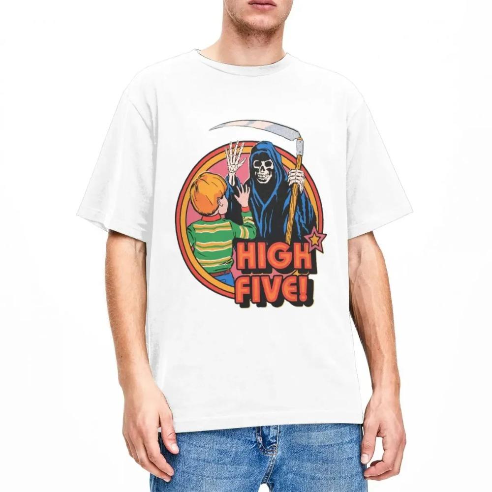 Humor High Five Smrt Kosci Doplňky Tričko Nostalgie Tma 70. léta 80. léta Temné umění Vintage Horor Šílený Čistá bavlna Tričko