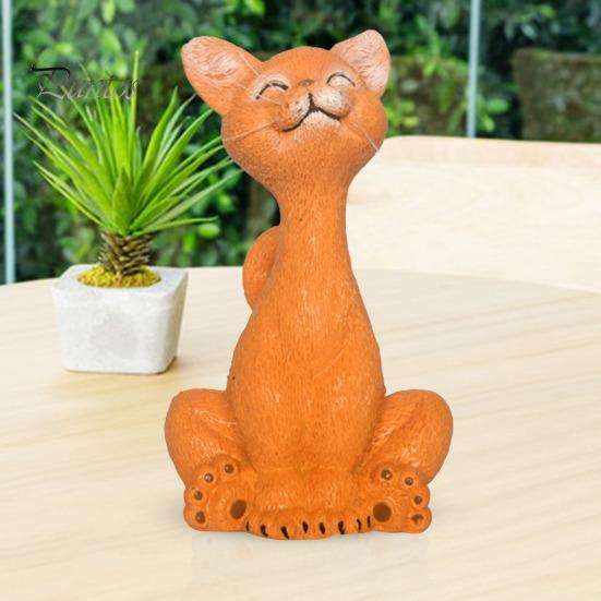 Statue de chat accroupi en résine, ornement de chat de dessin animé, ornement de table, figurine de chat pour décoration de maison ou de bureau, cadeau pour amoureux des chats