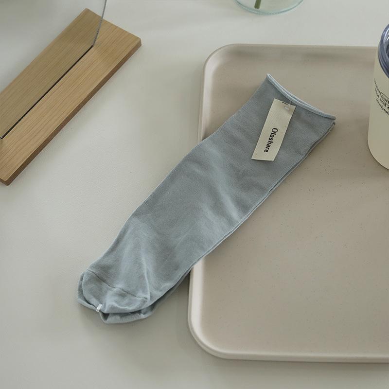 Calzini Impilabili da Donna Primavera e Autunno Arricciati Lisci Senza Tallone Multicolore Calzini per Confinamento Cotone Pettinato a Tubo Medio Calzini Genitore-Figlio