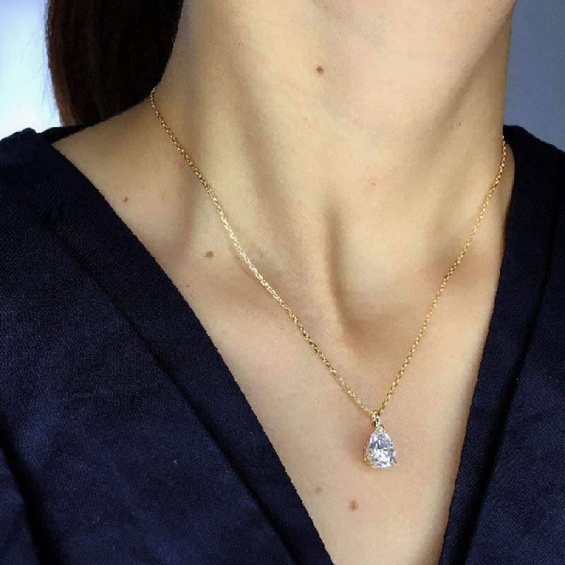 European and American wish simple water drop pear-shaped zircon pendant collarbone chain necklace retro simple jewelry