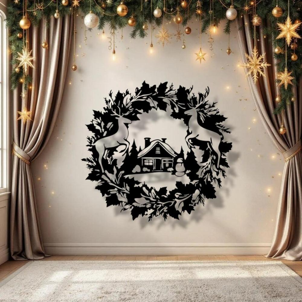 Metallhirsch Weihnachts-Kranz Wandkunst Winter Zuhause Stahl Dekoration