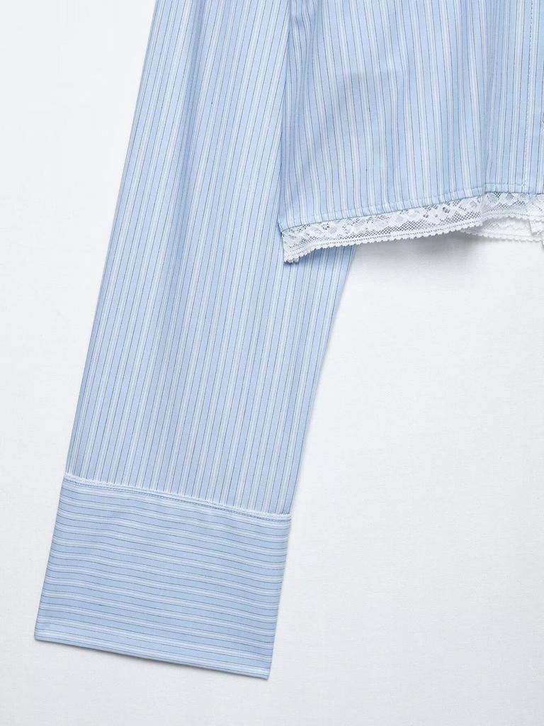 TAOP&ZA Spring/Summer Women's Lace Stripe Shirt Dress Pants Set