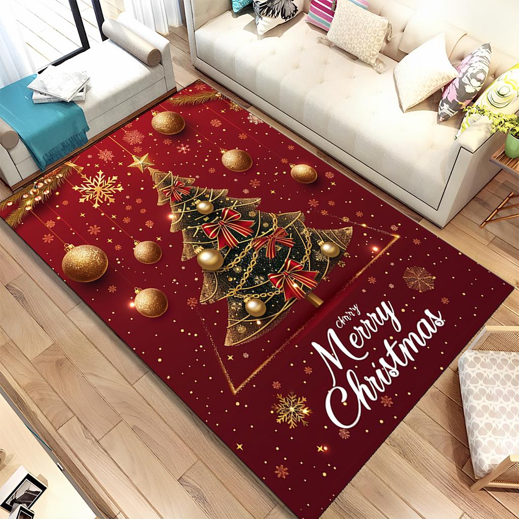 Cute Santa Claus Cartoon Merry Christmas Tree Festival Gift Carpet Rug for Living Room Bedroom Home Sofa Decoration,Non-slip